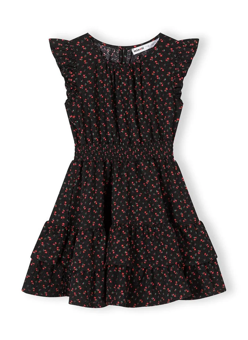 MINOTI Girls floral a-line dress black frill sleeves